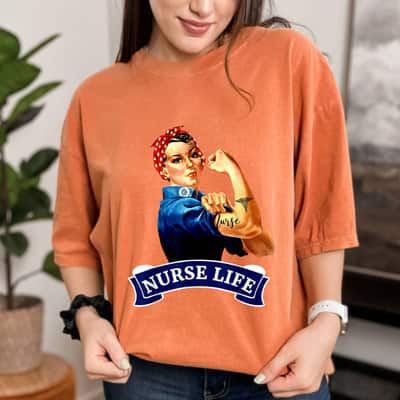 Strong Women Rosie The Riveter Retro Nurse Life Feminist T-Shirt