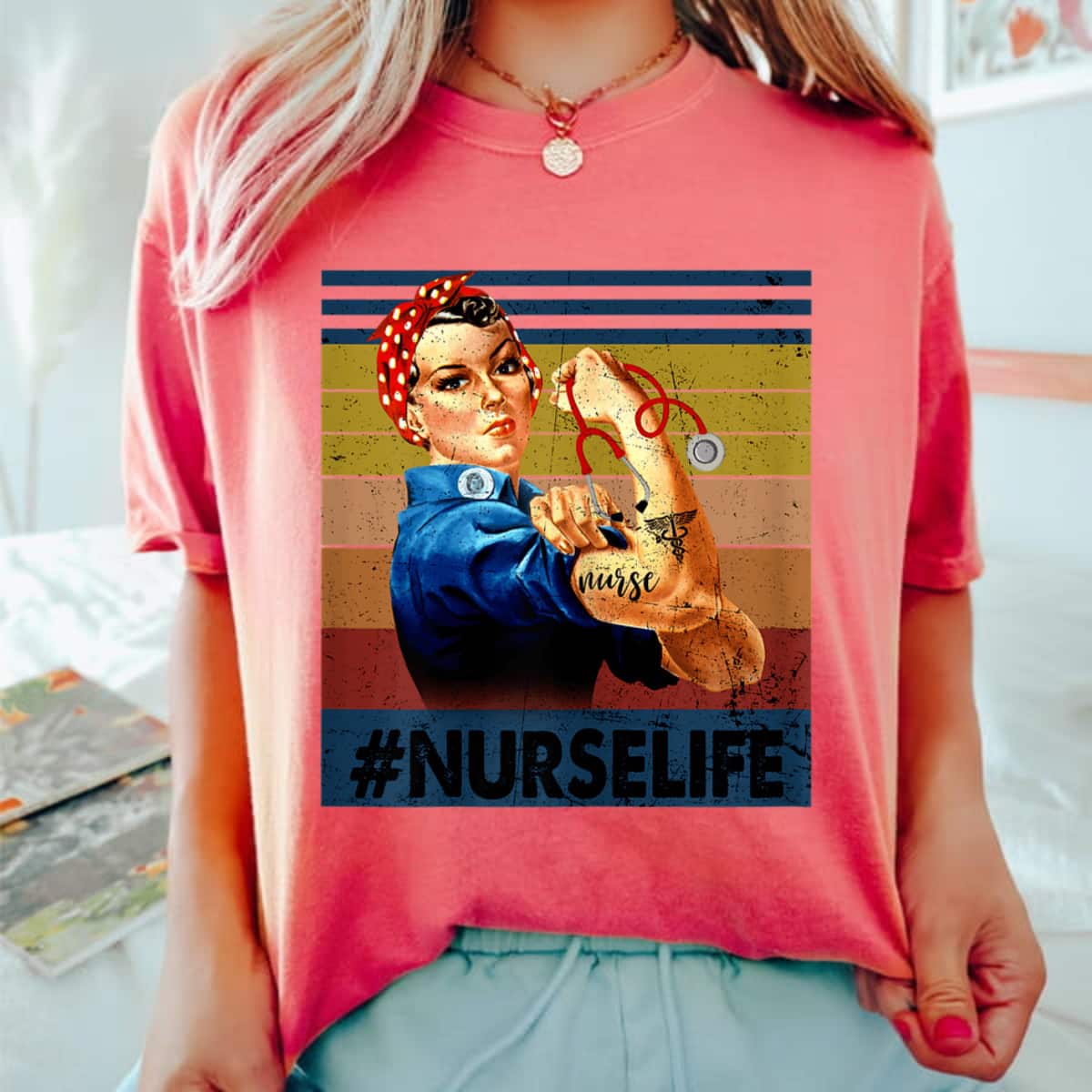 Strong Women Rosie The Riveter Vintage Nurse Life Feminist T-Shirt Strong Women Rosie The Riveter Vintage Nurse Life Feminist T-Shirt