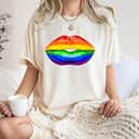 Gay Pride LGBTQ Equality Rainbow Kissing Lips T-Shirt