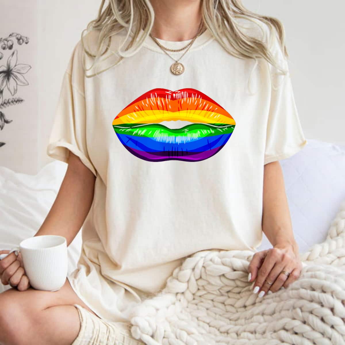 Gay Pride LGBTQ Equality Rainbow Kissing Lips T-Shirt Gay Pride LGBTQ Equality Rainbow Kissing Lips T-Shirt