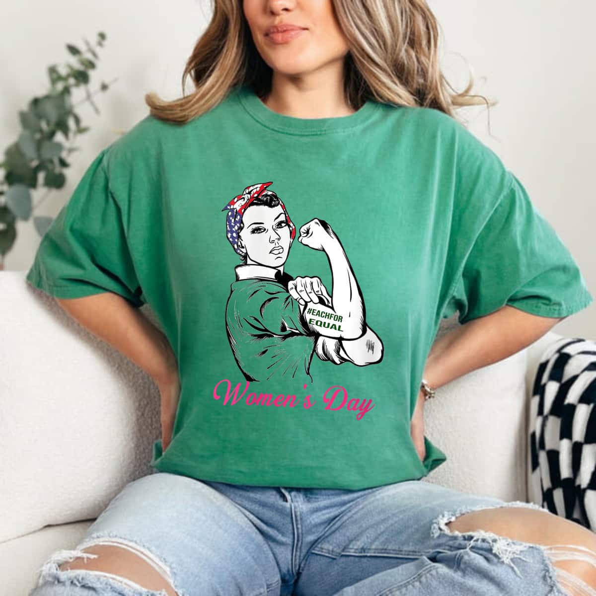Strong Women Rosie The Riveter Each For Equal International Women's Day T-Shirt Strong Women Rosie The Riveter Each For Equal International Women's Day T-Shirt