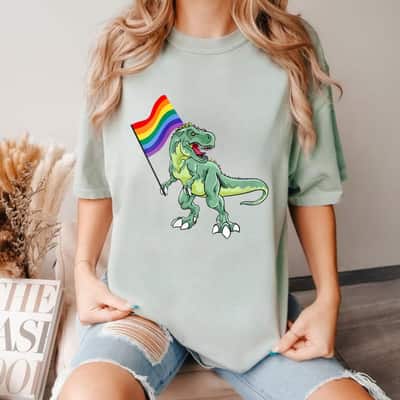 Womens LGBTQ Rainbow Dinosaur Pride Month Equality Love Is Love Hum T-Shirt