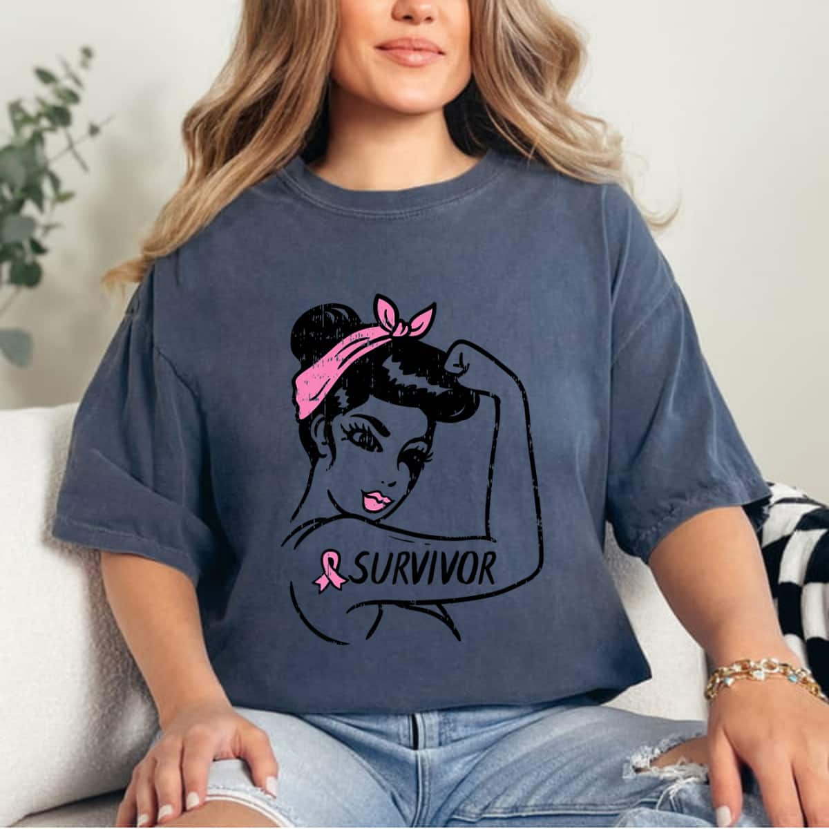 Strong Women Breast Cancer Survivor Rosie The Riveter Pink Awareness T-Shirt Strong Women Breast Cancer Survivor Rosie The Riveter Pink Awareness T-Shirt