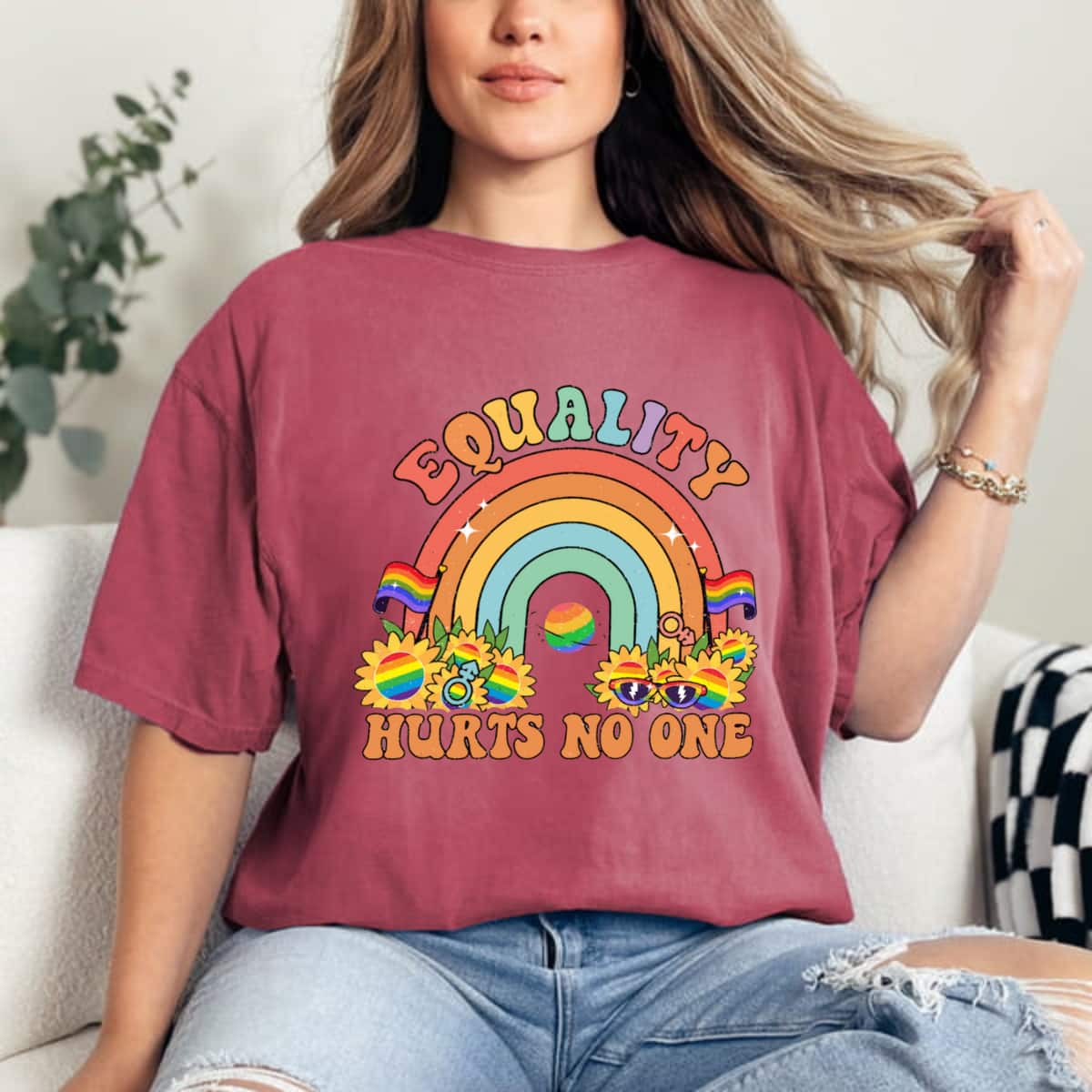 Equality Hurts No One Groovy LGBT Equality Pride Human Right T-Shirt Equality Hurts No One Groovy LGBT Equality Pride Human Right T-Shirt
