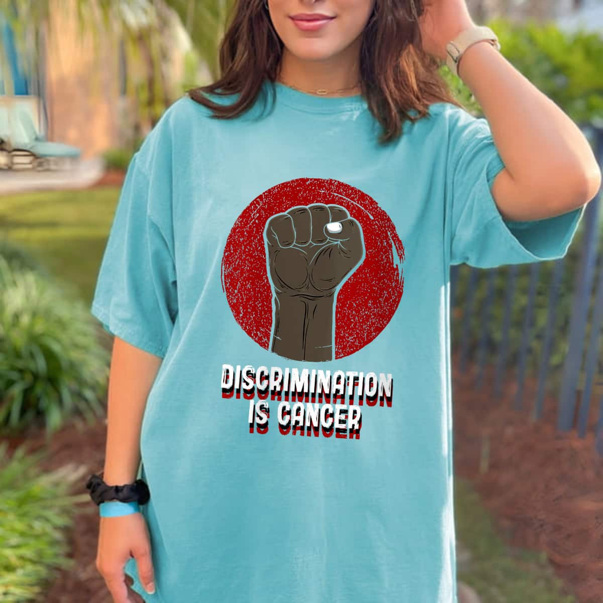 Womens Discrimination Is Cancer Anti Racist Humanity Race Equality T-Shirt Womens Discrimination Is Cancer Anti Racist Humanity Race Equality T-Shirt