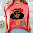 Strong Women Cute Black Messy Bun Girls Kids Juneteenth Celebrating 1865 T-Shirt