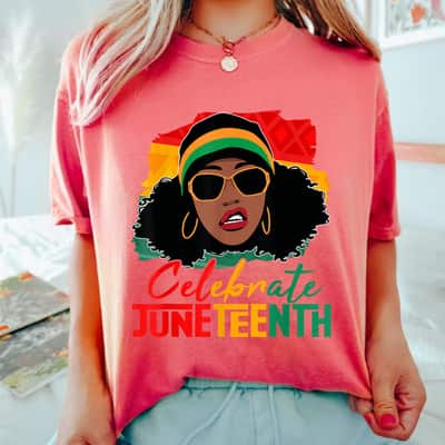 Strong Women Cute Black Messy Bun Girls Kids Juneteenth Celebrating 1865 T-Shirt
