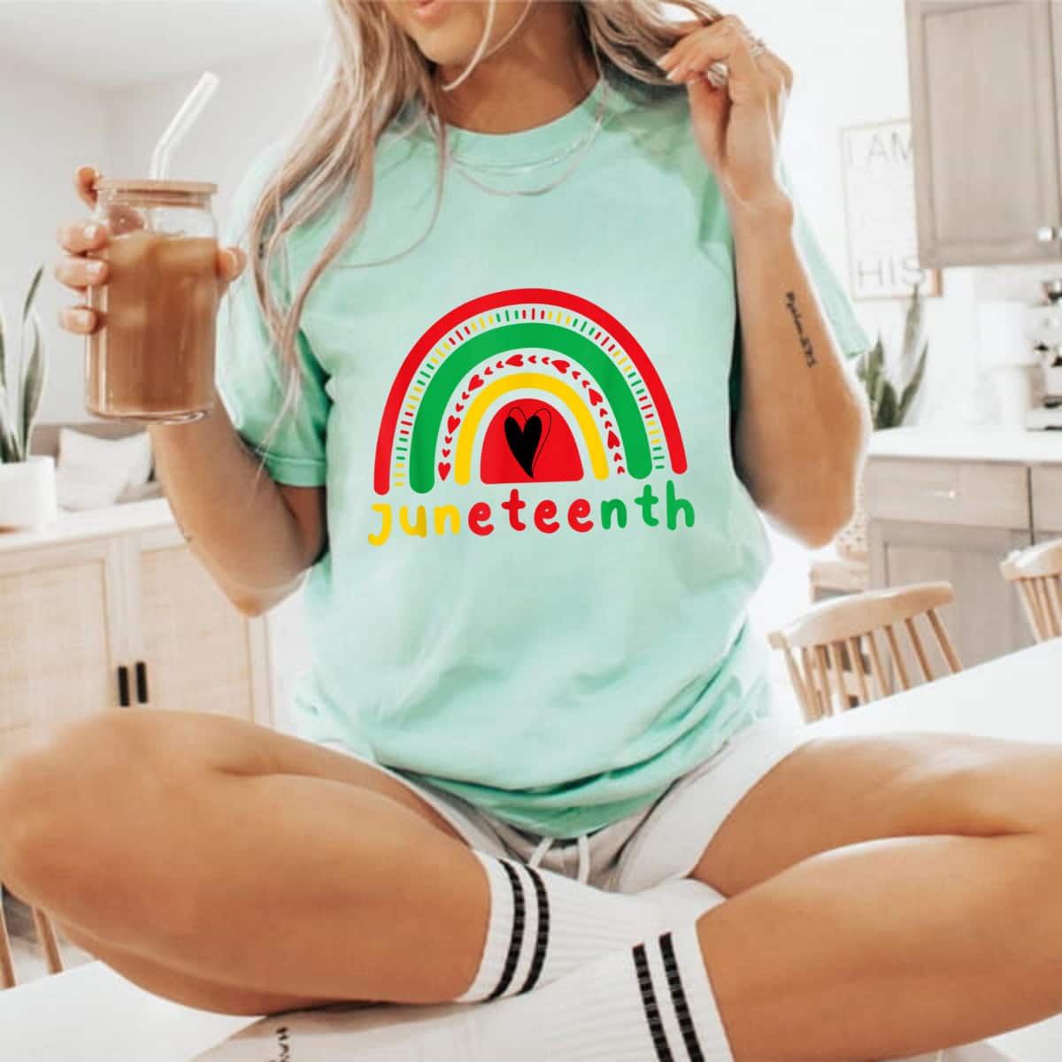Strong Women Juneteenth Boho Rainbow Heart Women Girls Teens T-Shirt Strong Women Juneteenth Boho Rainbow Heart Women Girls Teens T-Shirt