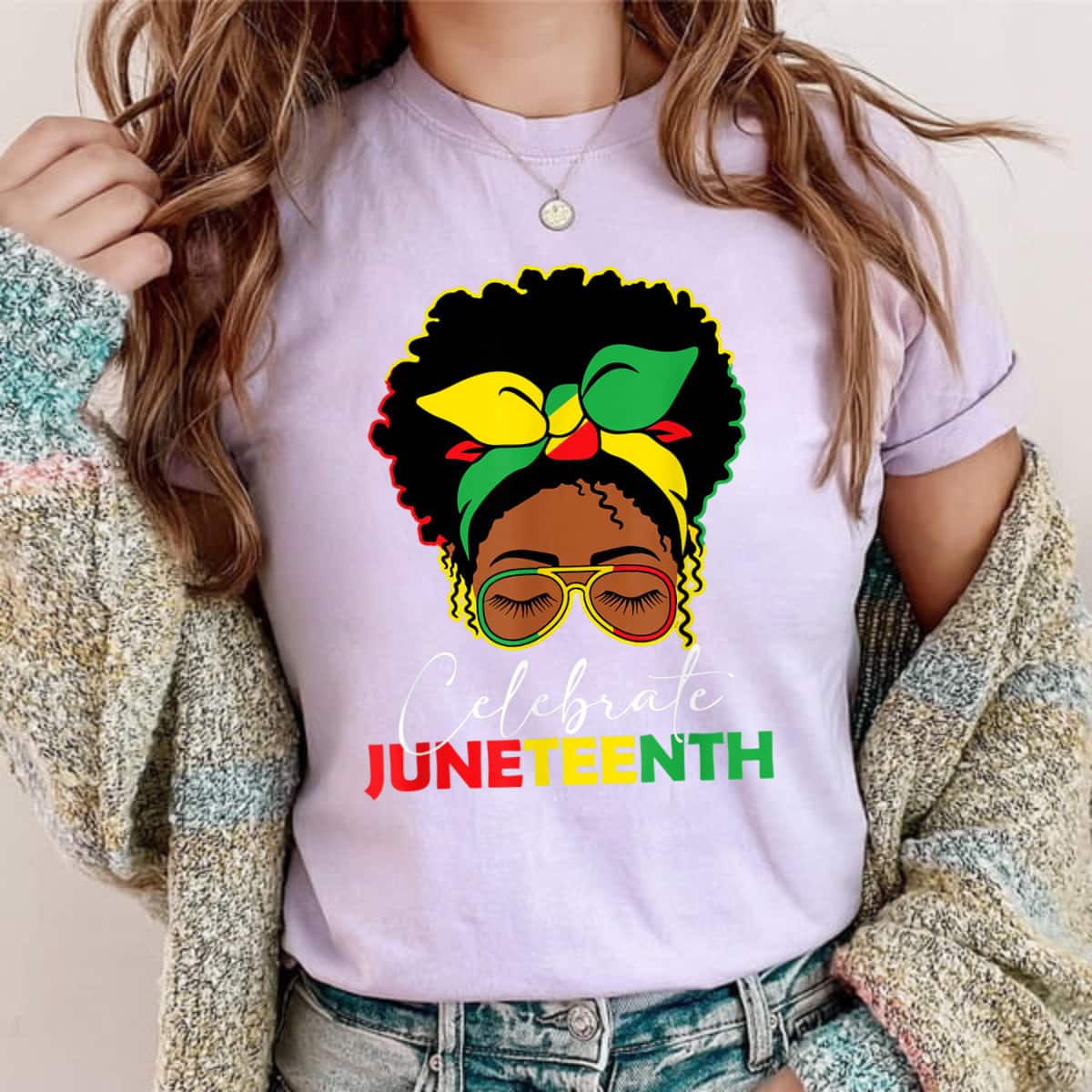 Strong Women Juneteenth Outfit Women Messy Bun Eye Glasses T-Shirt Strong Women Juneteenth Outfit Women Messy Bun Eye Glasses T-Shirt