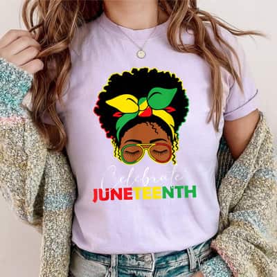 Strong Women Juneteenth Outfit Women Messy Bun Eye Glasses T-Shirt