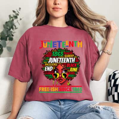 Strong Women Juneteenth Free-ish Since 1865 Afro Black Women Messy Bun T-Shirt