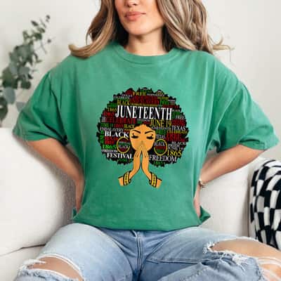 Strong Women Juneteenth Melanin Black Women Natural Hair Afro Word T-Shirt