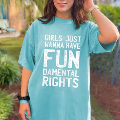 Womens Girls Just Wanna Have Fundamental Rights Feminism Pun T-Shirt