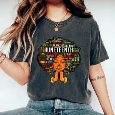 Strong Women Melanin Black Women Natural Hair Afro Word Art Juneteenth T-Shirt