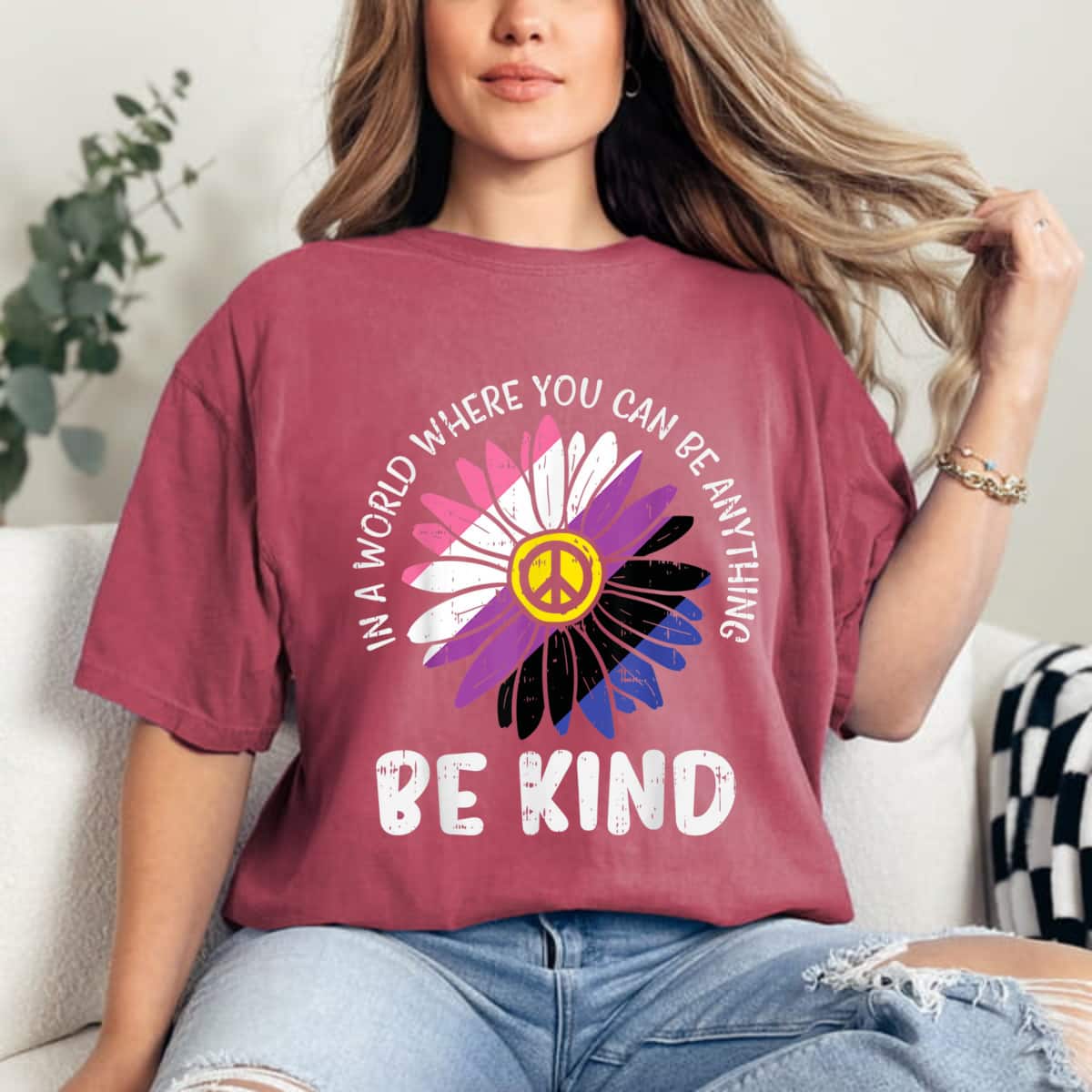Be Kind Genderfluid Daisy Peace Hippie Pride Flag LGBT T-Shirt Be Kind Genderfluid Daisy Peace Hippie Pride Flag LGBT T-Shirt