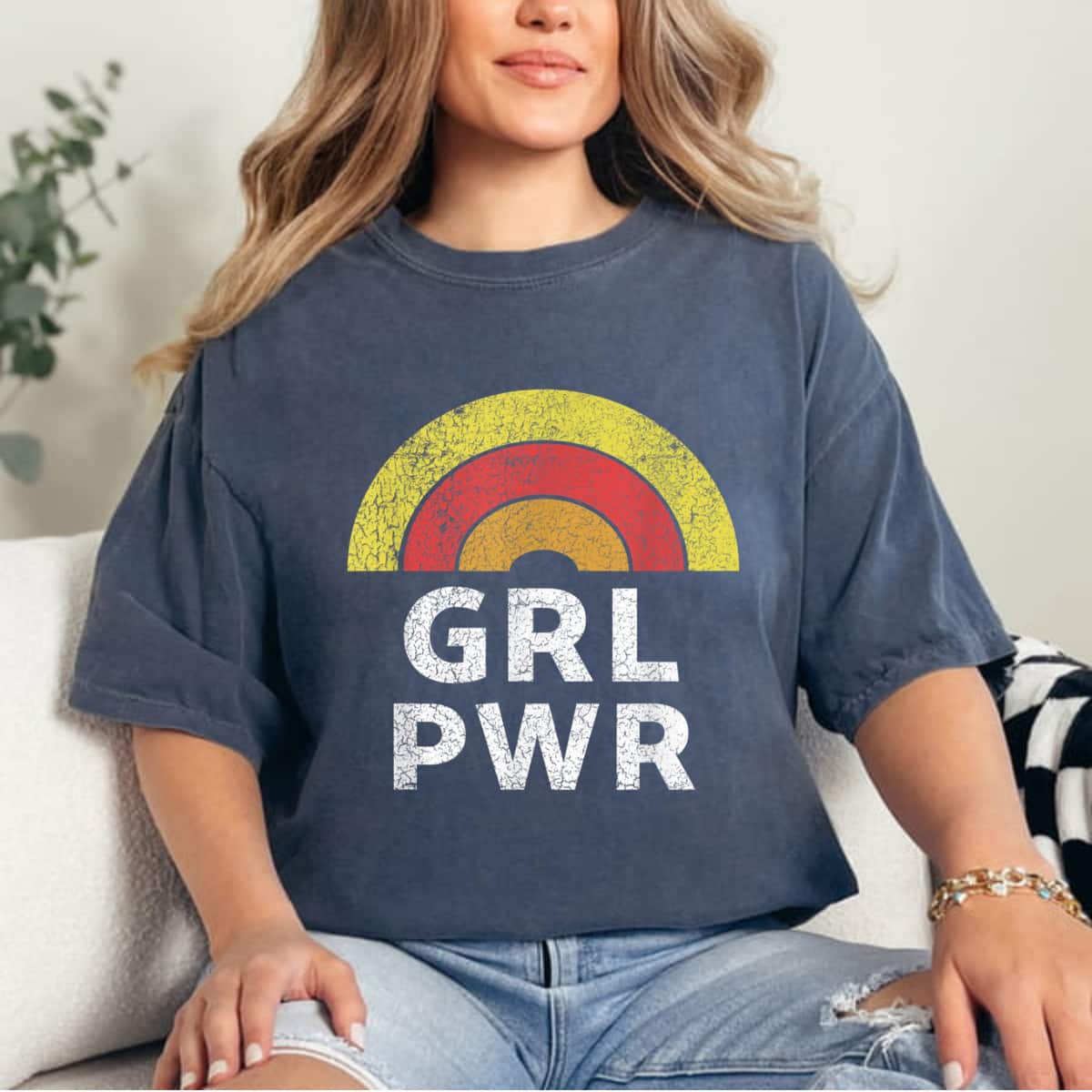 Girl Power Cute Happy Vintage Rainbow Feminist Woman GRL PWR T-Shirt Girl Power Cute Happy Vintage Rainbow Feminist Woman GRL PWR T-Shirt