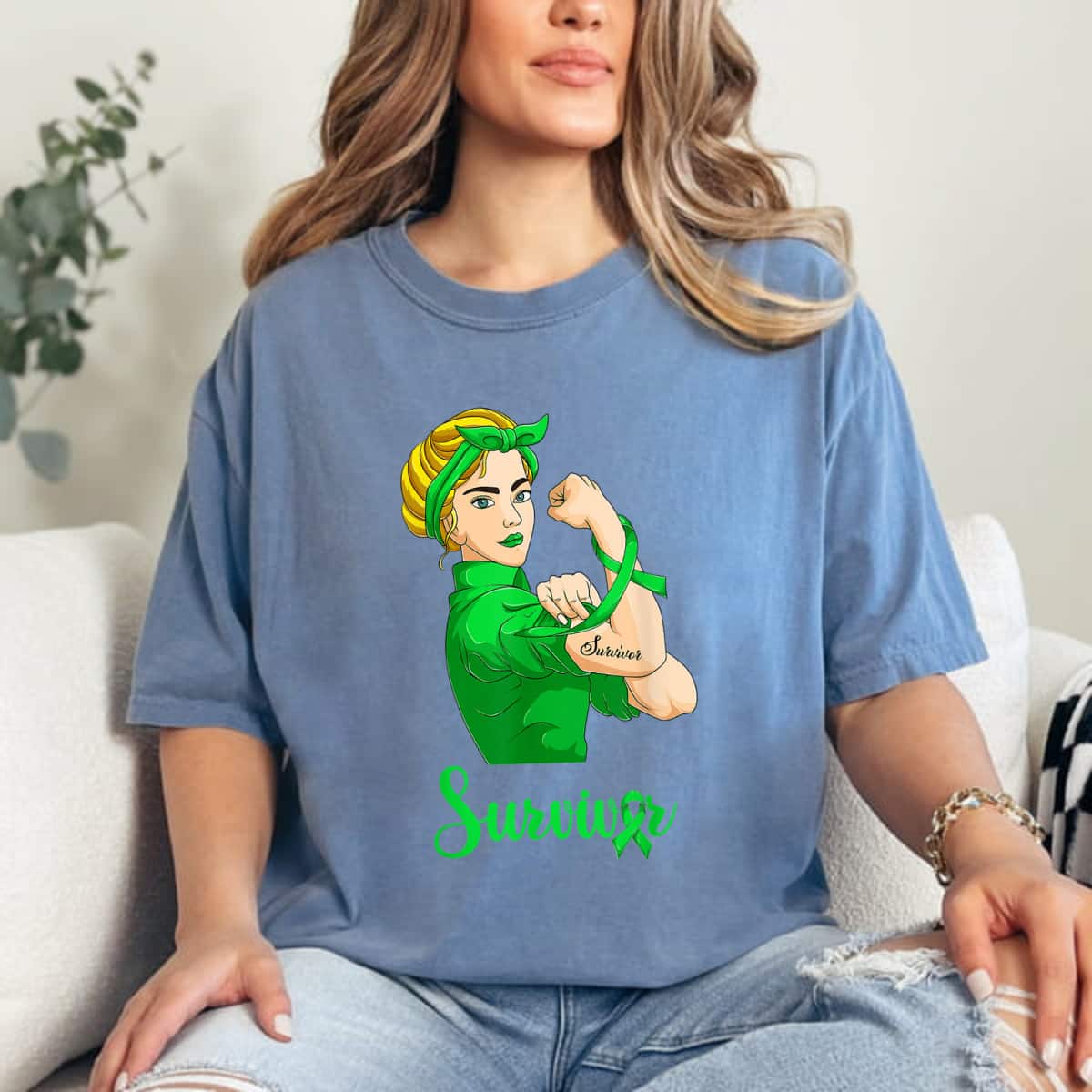 Women Lymphoma Green Cancer Rosie The Riveter Survivor T-Shirt Women Lymphoma Green Cancer Rosie The Riveter Survivor T-Shirt