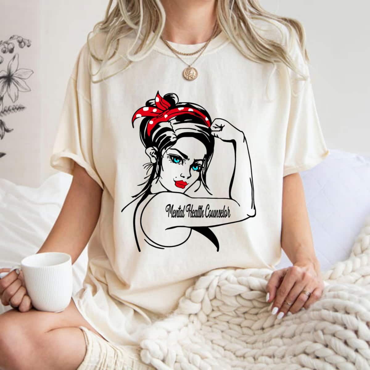 Mental Health Counselor Rosie The Riveter Pin Up T-Shirt Mental Health Counselor Rosie The Riveter Pin Up T-Shirt