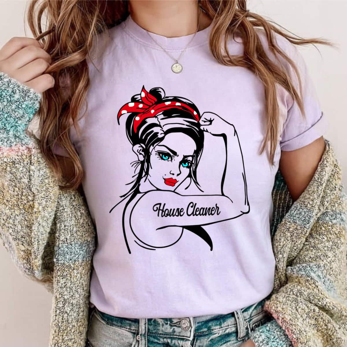 Female House Cleaner Rosie The Riveter Pin Up Girl T-Shirt Female House Cleaner Rosie The Riveter Pin Up Girl T-Shirt