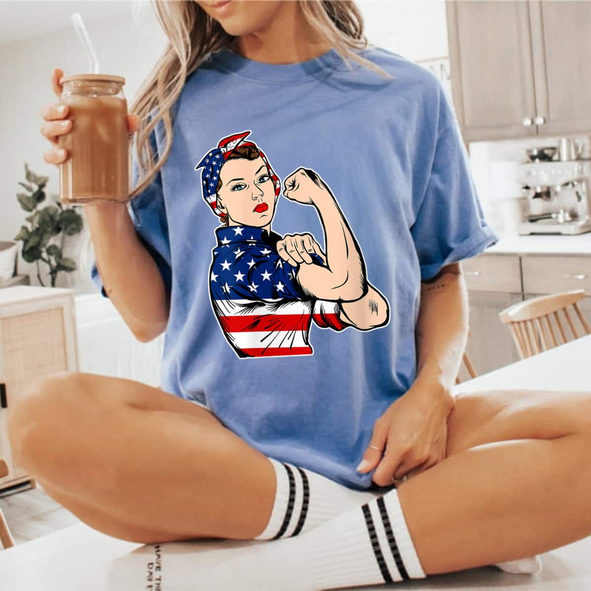 Womens Rosie The Riveter Bandana Feminist USA Flag 4th Of July T-Shirt Womens Rosie The Riveter Bandana Feminist USA Flag 4th Of July T-Shirt