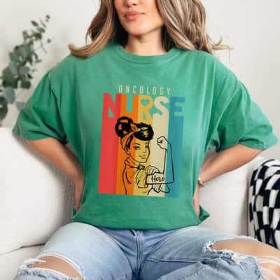Womens Vintage Rosie The Riveter Oncology Nurse T-Shirt