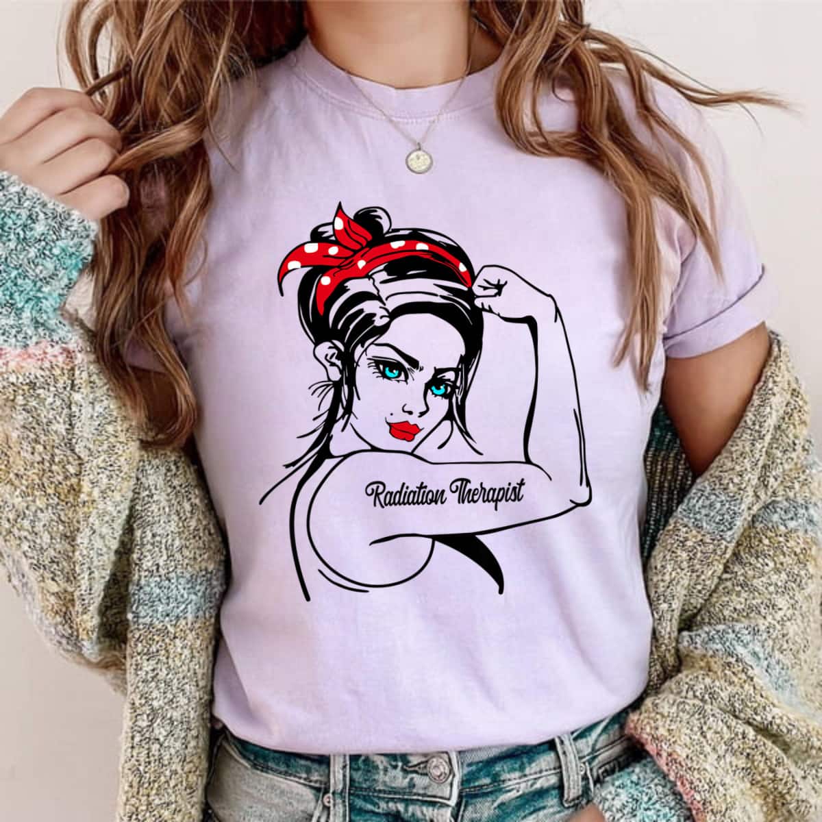 Female Radiation Therapist Rosie The Riveter Pin Up Girl T-Shirt Female Radiation Therapist Rosie The Riveter Pin Up Girl T-Shirt