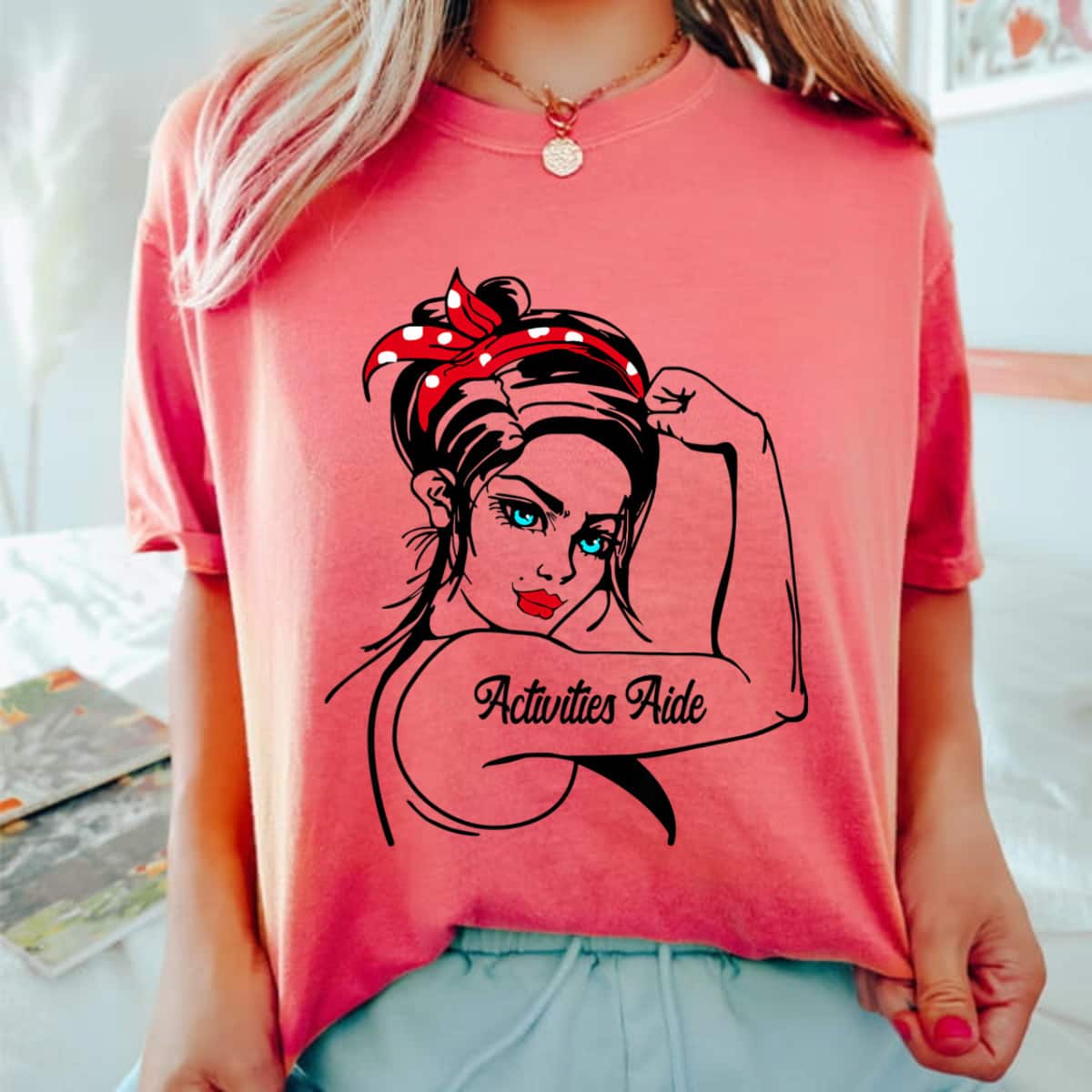 Female Activities Aide Rosie The Riveter Pin Up Girl T-Shirt Female Activities Aide Rosie The Riveter Pin Up Girl T-Shirt