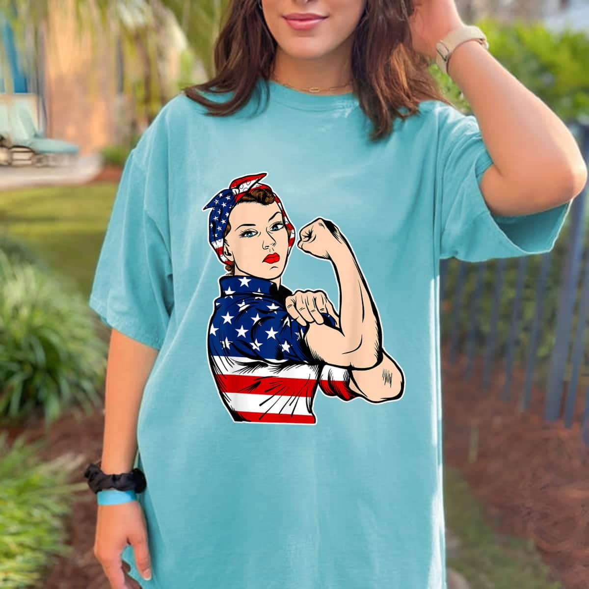 Rosie The Riveter Bandana Feminist USA Flag 4th Of July T-Shirt Rosie The Riveter Bandana Feminist USA Flag 4th Of July T-Shirt