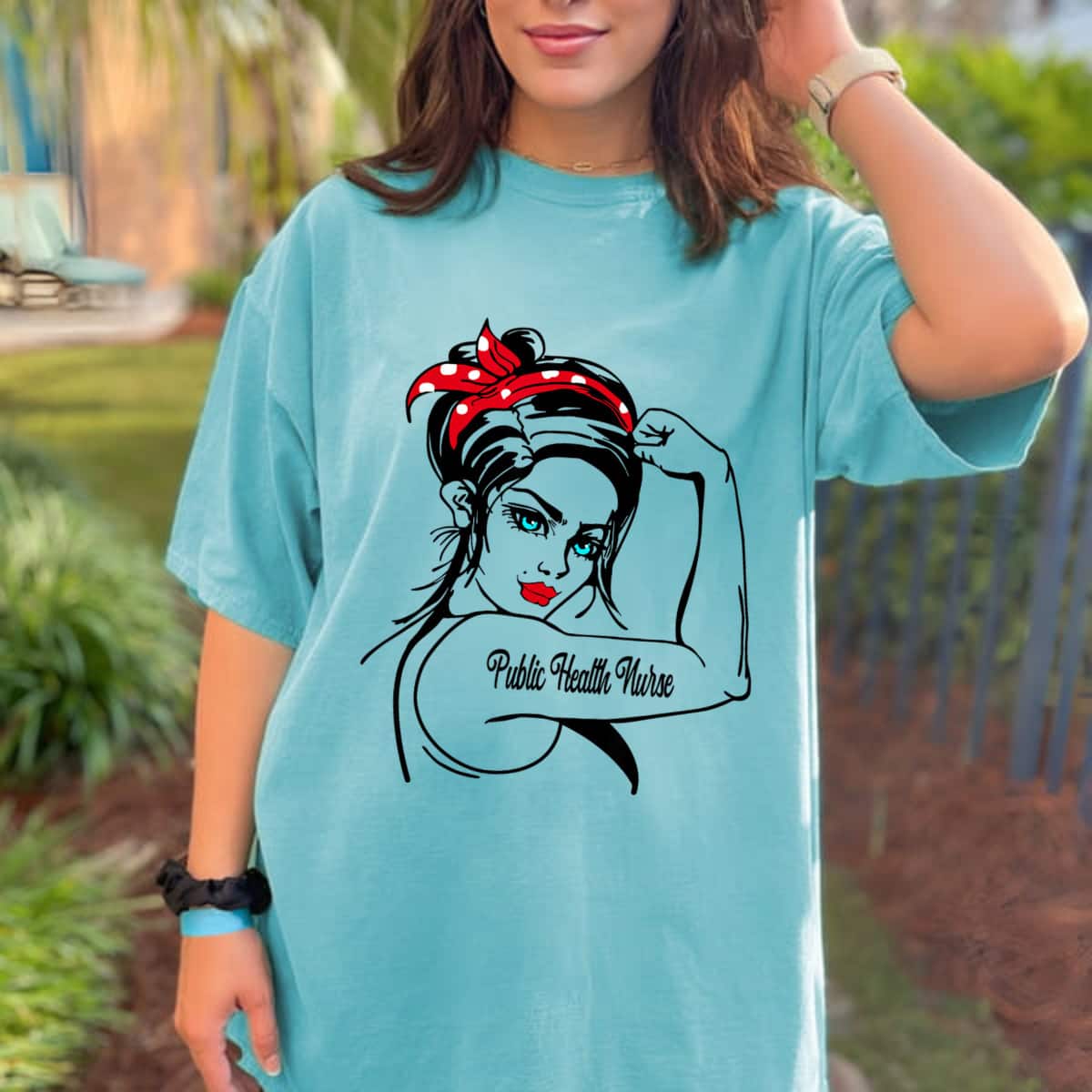 Public Health Nurse Rosie The Riveter Pin Up T-Shirt Public Health Nurse Rosie The Riveter Pin Up T-Shirt