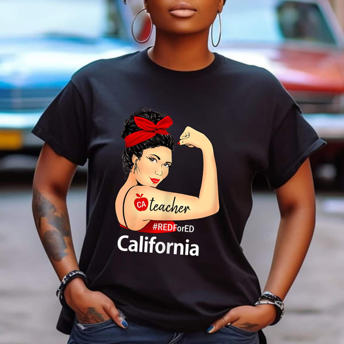 Womens California Red For Ed CA Red4Ed Rosie The Riveter T-Shirt Womens California Red For Ed CA Red4Ed Rosie The Riveter T-Shirt