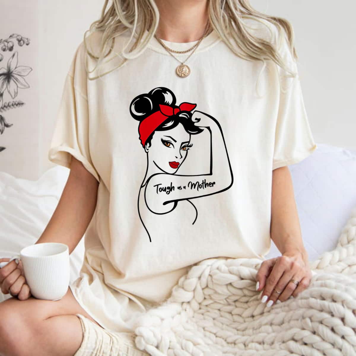 Womens Tough As A Mother Brown Eyes Rosie The Riveter Mother's Day T-Shirt Womens Tough As A Mother Brown Eyes Rosie The Riveter Mother's Day T-Shirt