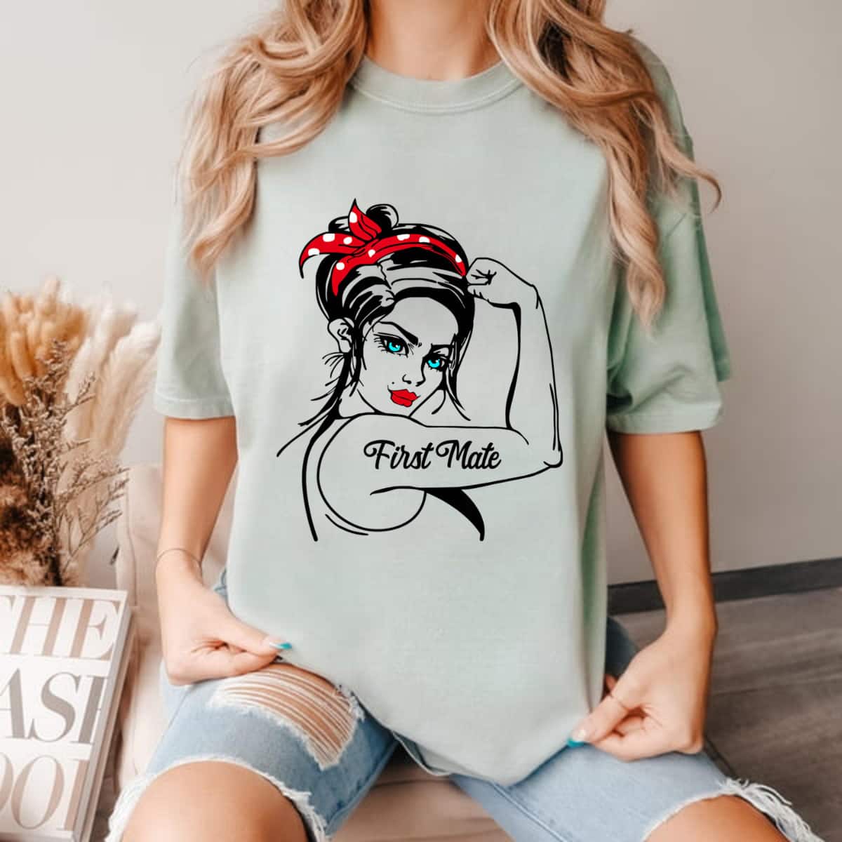 Female First Mate Rosie The Riveter Pin Up Girl T-Shirt Female First Mate Rosie The Riveter Pin Up Girl T-Shirt