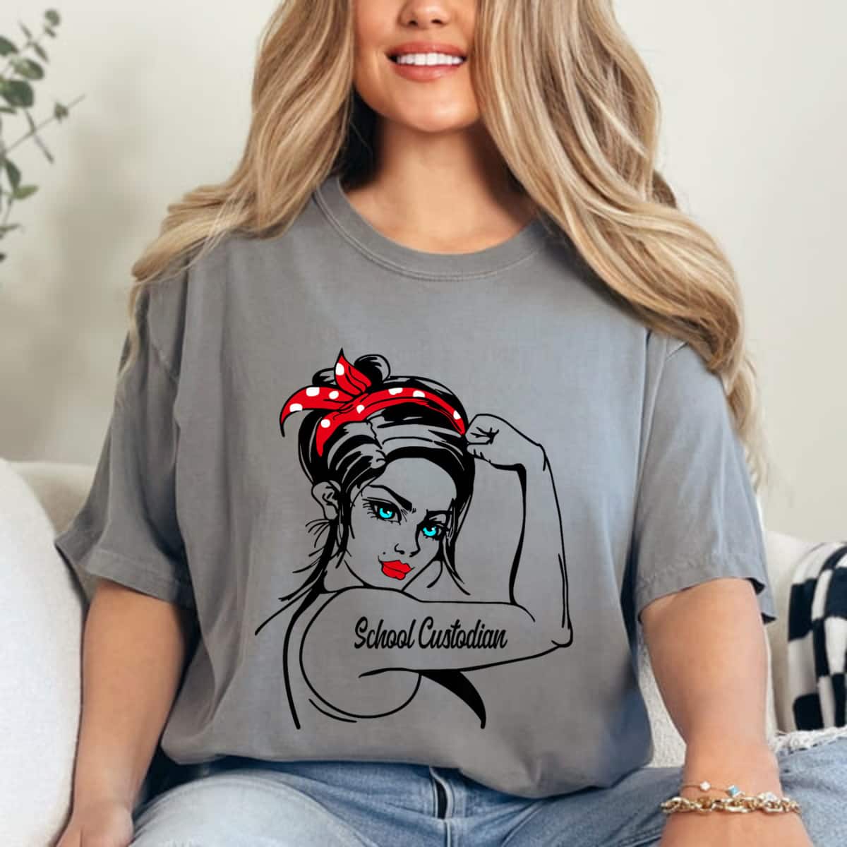 School Custodian Rosie The Riveter Pin Up T-Shirt School Custodian Rosie The Riveter Pin Up T-Shirt