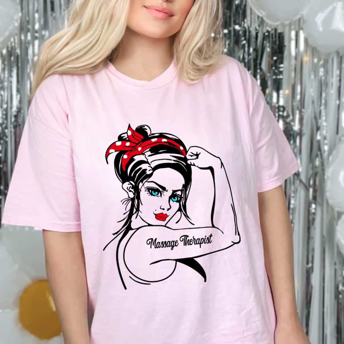 Massage Therapist Rosie The Riveter Pin Up T-Shirt Massage Therapist Rosie The Riveter Pin Up T-Shirt