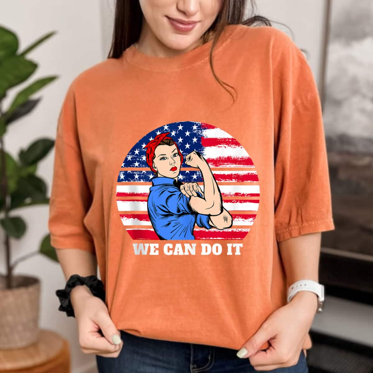 Feminist Rosie The Riveter Patriotic USA Flag 4th Of July T-Shirt Feminist Rosie The Riveter Patriotic USA Flag 4th Of July T-Shirt