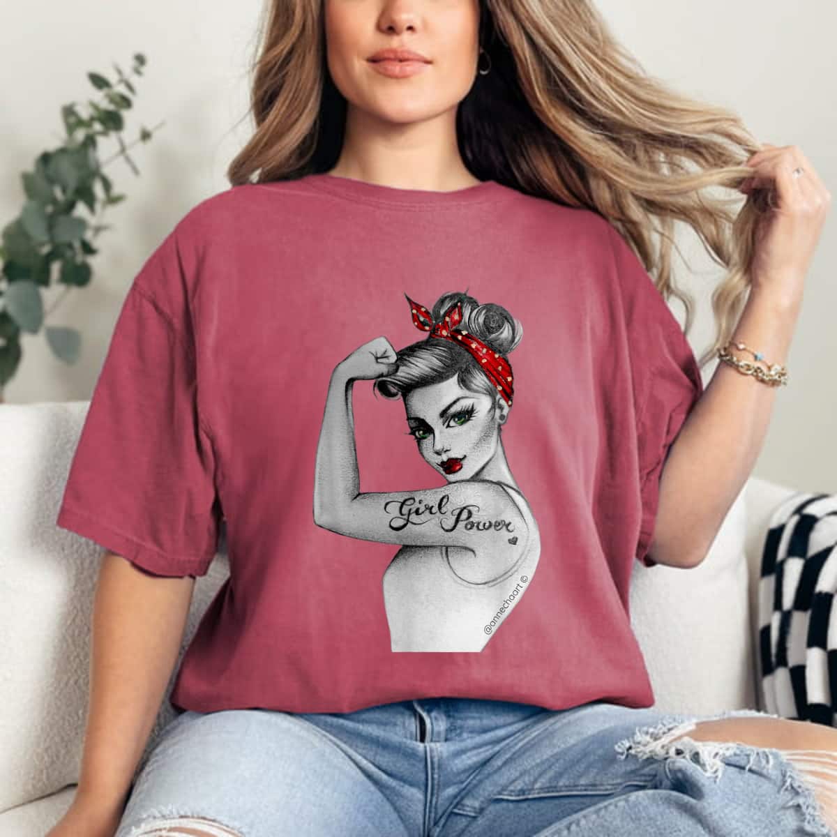 Pin Up Feminist Retro Girl Power Modern Rosie The Riveter T-Shirt Pin Up Feminist Retro Girl Power Modern Rosie The Riveter T-Shirt