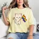 Cat Holding LGBT Flag Equality Pride T-Shirt Cat Holding LGBT Flag Equality Pride T-Shirt