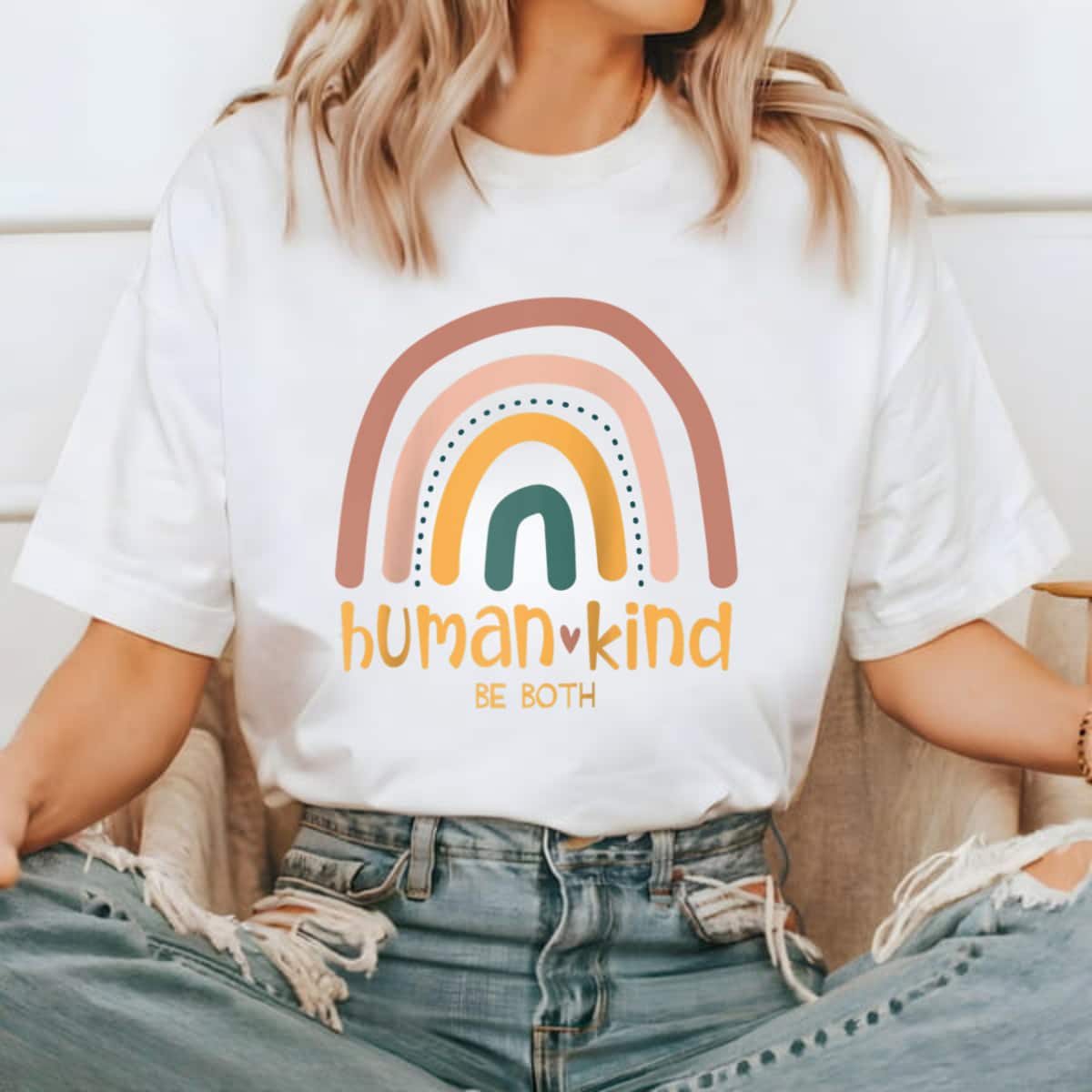 Human Kind Be Both Equality Kindness Humankind Retro Rainbow T-Shirt Human Kind Be Both Equality Kindness Humankind Retro Rainbow T-Shirt