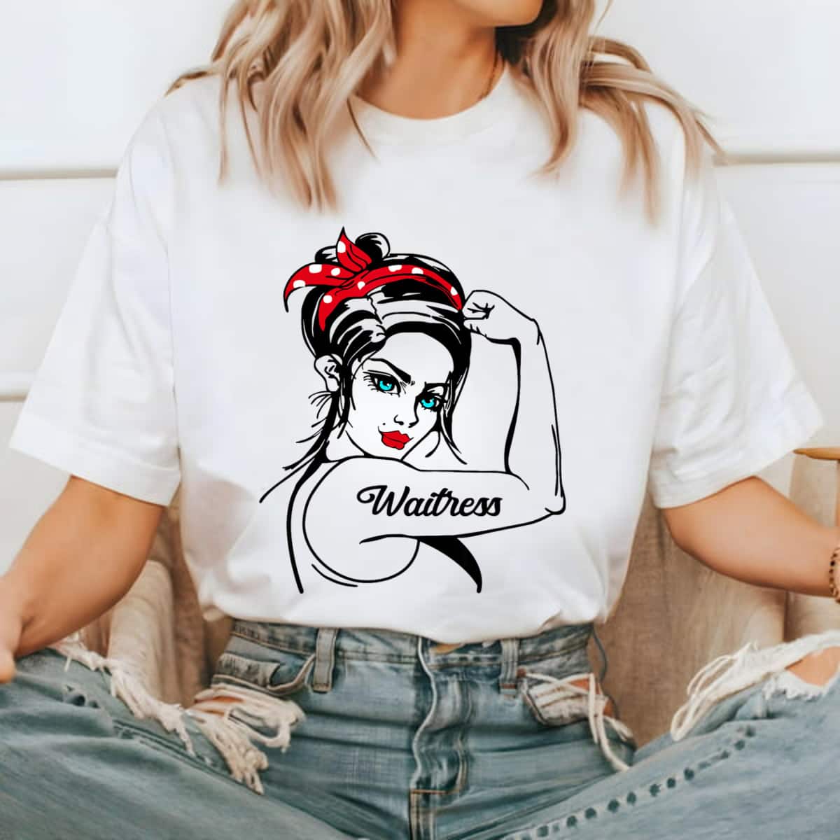Female Waitress Rosie The Riveter Pin Up Girl T-Shirt Female Waitress Rosie The Riveter Pin Up Girl T-Shirt