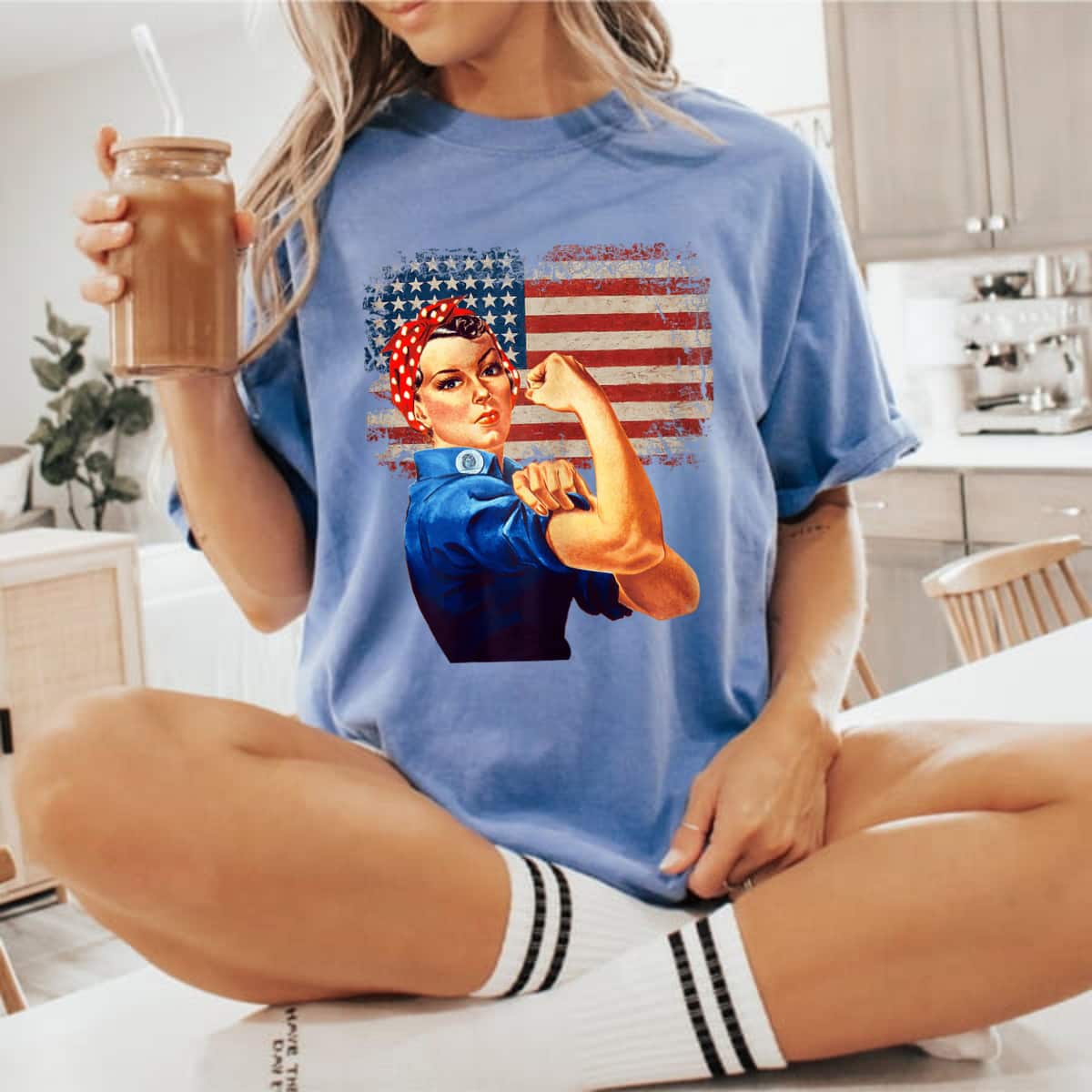 Womens Rosie The Riveter American Flag US Flag T-Shirt Womens Rosie The Riveter American Flag US Flag T-Shirt