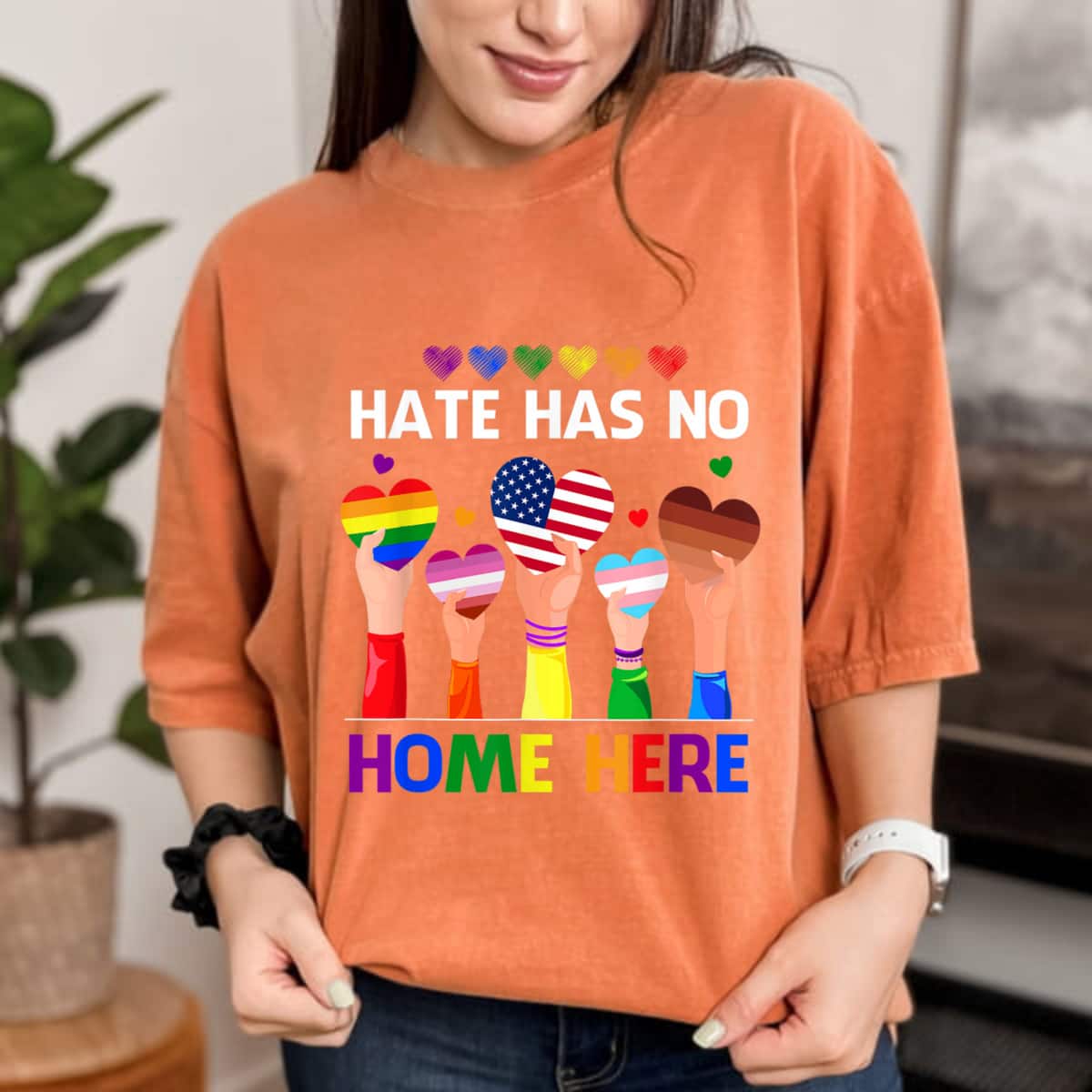 LGBT Hate Has No Home Here Equality Ally Heart Rainbow Flag T-Shirt LGBT Hate Has No Home Here Equality Ally Heart Rainbow Flag T-Shirt