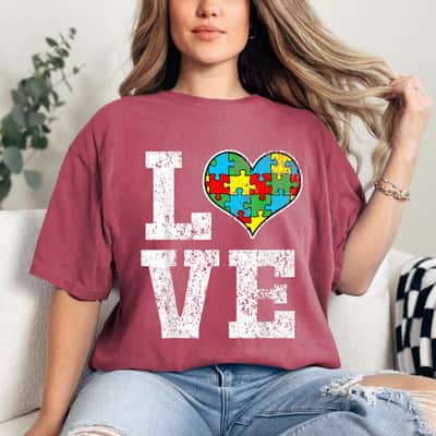 Autism Awareness For Kids Mom Dad Love Heart T-Shirt