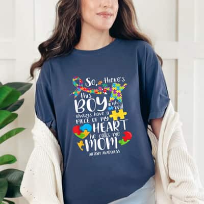 Autism Mom There's This Boy He Calls Me Mom Autism Awareness T-Shirt