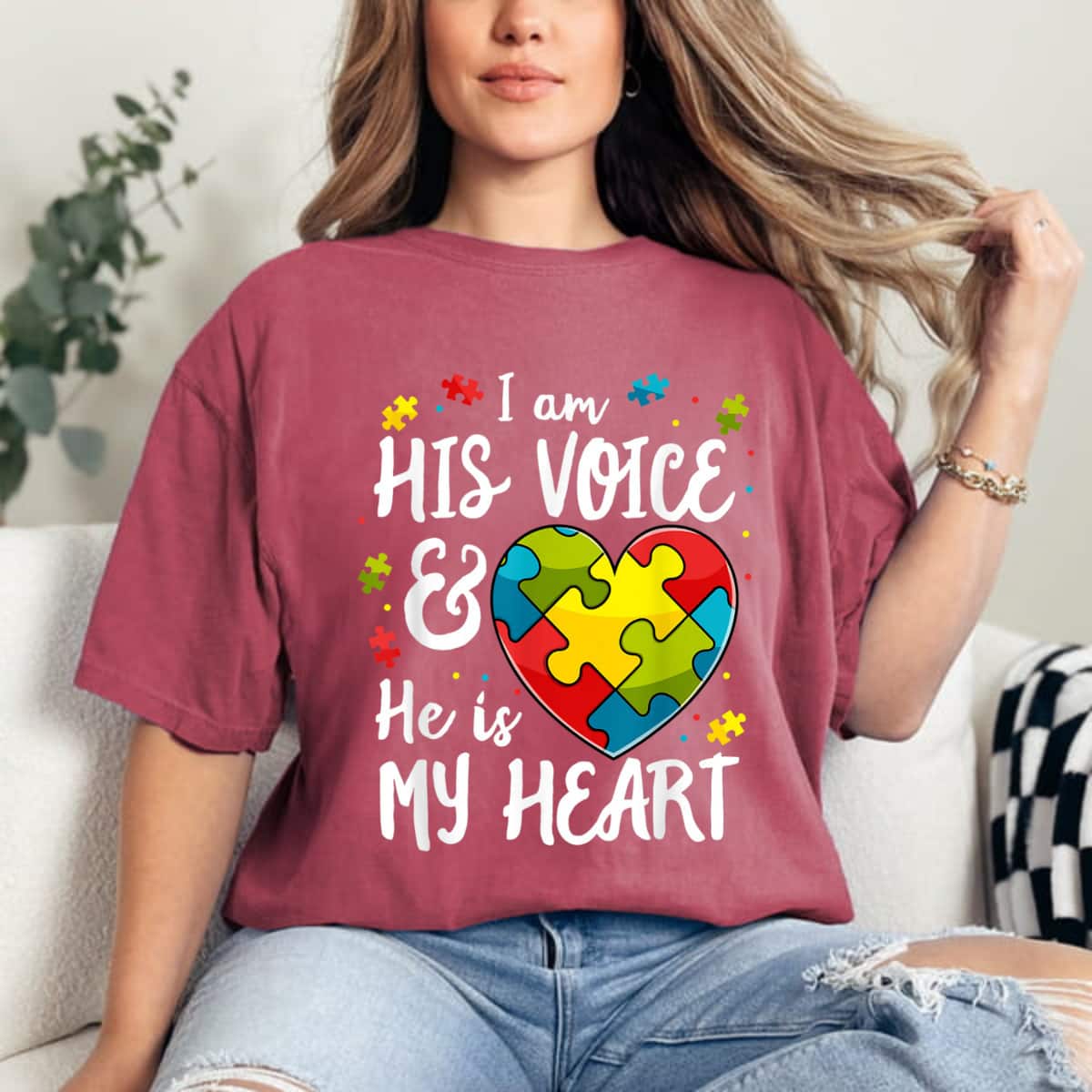 I Am His Voice He Is My Heart Autism Awareness For Mom Dad T-Shirt I Am His Voice He Is My Heart Autism Awareness For Mom Dad T-Shirt