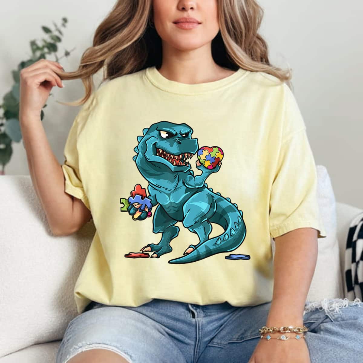 Autism Awareness Dinosaur T-Rex Heart Puzzle Pieces T-Shirt Autism Awareness Dinosaur T-Rex Heart Puzzle Pieces T-Shirt