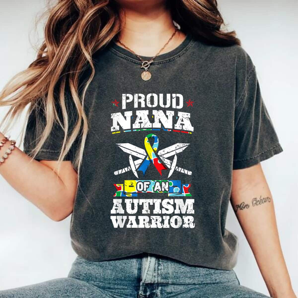Proud Nana Of An Autism Warrior Awareness Ribbon Grandma T-Shirt Proud Nana Of An Autism Warrior Awareness Ribbon Grandma T-Shirt