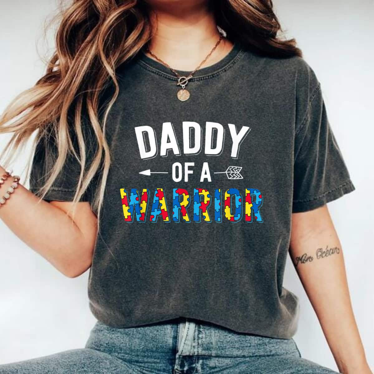 Daddy Of A Warrior Family Dad World Autism Awareness Day T-Shirt Daddy Of A Warrior Family Dad World Autism Awareness Day T-Shirt