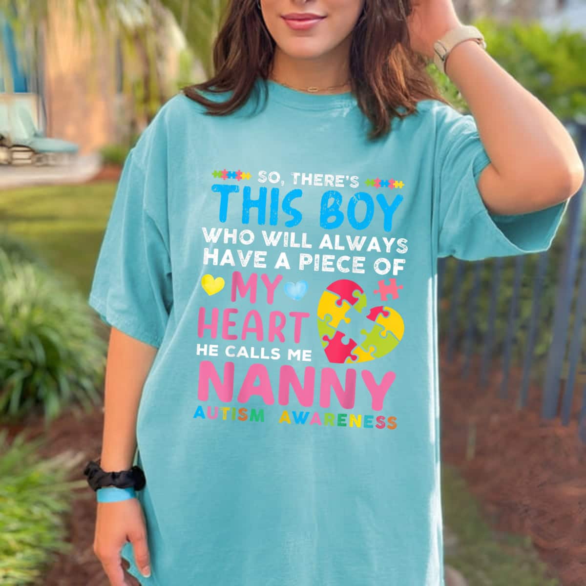 There's This Boy He Calls Me Nanny Autism Awareness T-Shirt There's This Boy He Calls Me Nanny Autism Awareness T-Shirt