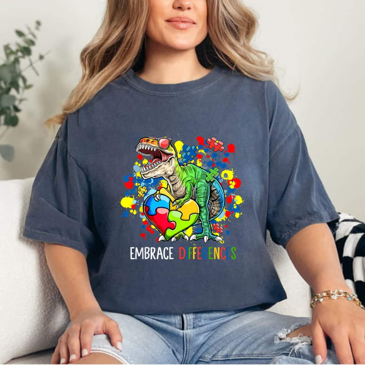 Dinosaur Puzzle Piece Autism Awareness For Boys T-Shirt Dinosaur Puzzle Piece Autism Awareness For Boys T-Shirt