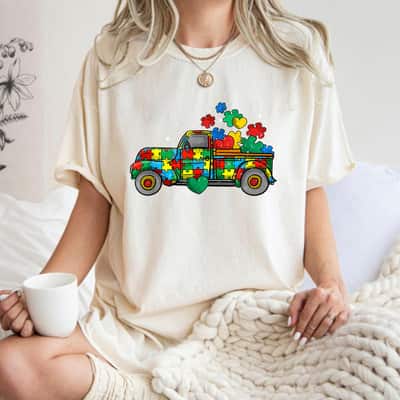 Funny Truck Puzzle Pieces Autism Awareness Month T-Shirt